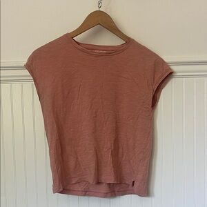Whistles Washed Rose Crewneck Cap-Sleeve Top- made in Portugal